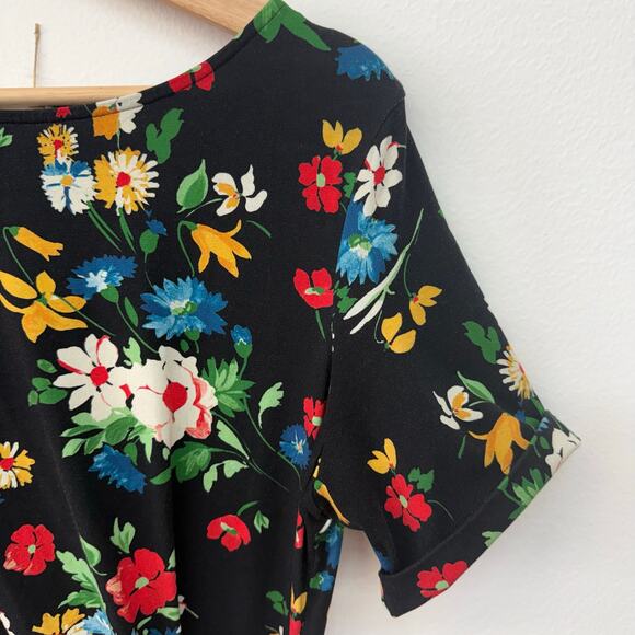 Sézane Pippa Navy Floral Long Maxi Dress Short Sleeve Tie Waist Size M - Picture 5 of 9